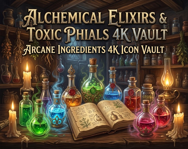 Alchemical Elixirs, Toxic Phials & Arcane Ingredients 4K Icon Vault