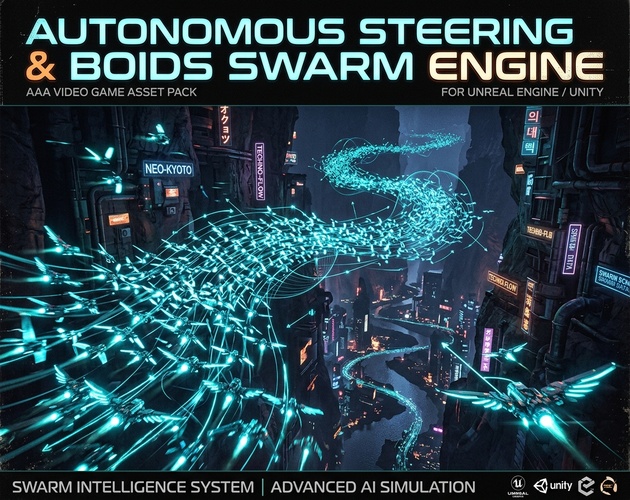Autonomous Steering Behaviors & Boids Swarm Simulation Engine