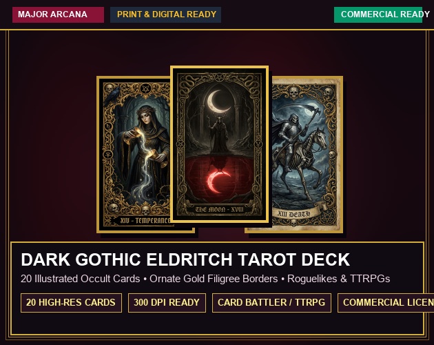 Dark Gothic Eldritch Tarot Deck (20 Illustrated Cards)