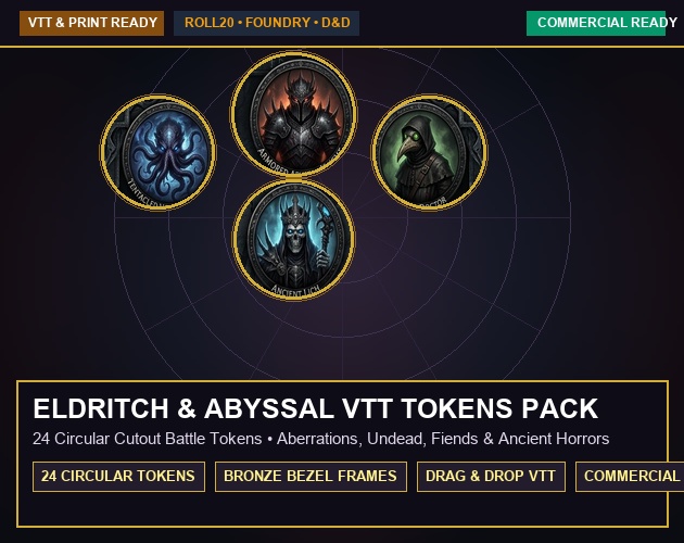 Eldritch & Abyssal VTT Tokens Pack (24 Circular Cutouts)