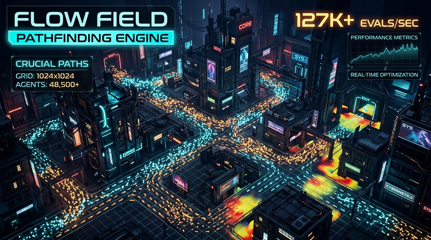 High-Throughput Flow Field & Crowd Pathfinding Engine