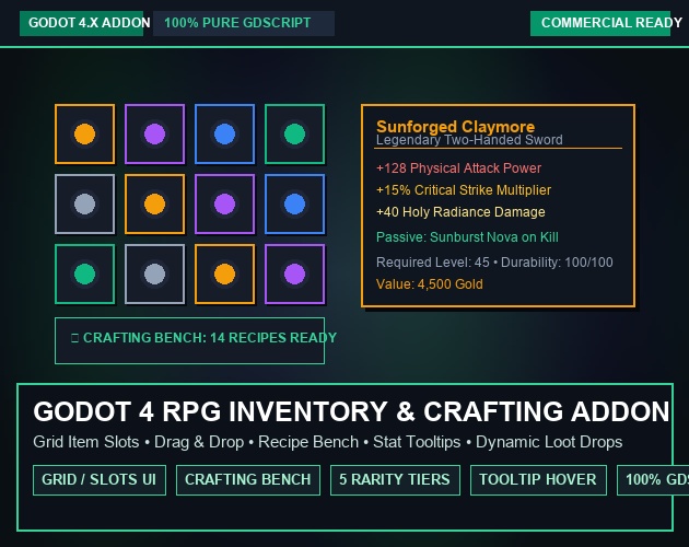 Godot 4 RPG Inventory, Crafting Bench & Loot Addon