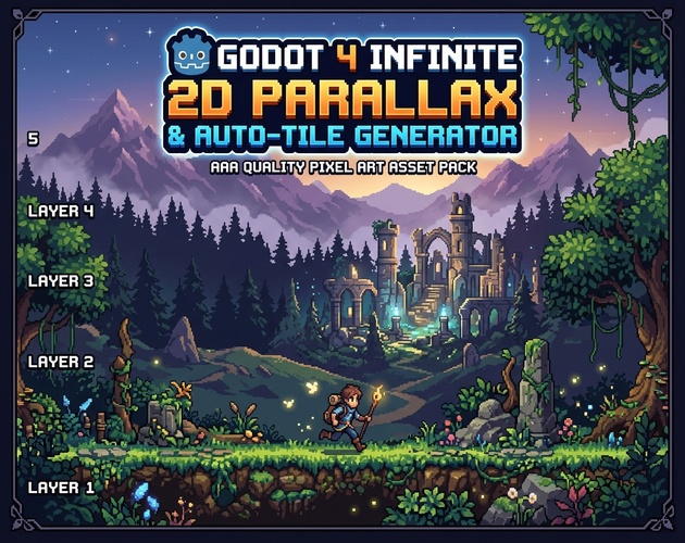Godot 4 Infinite 2D Parallax World & Auto-Tile Generator