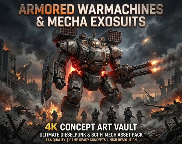 Armored Warmachines, Mecha Exosuits & Heavy Ordnance Concept Art Vault