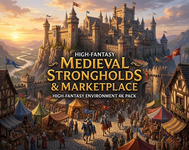 High-Fantasy Medieval Strongholds & Marketplace Environment 4K Pack