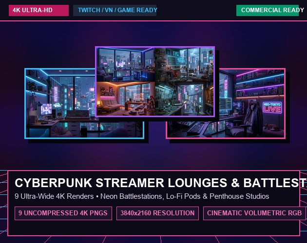 Cyberpunk Streamer Lounges & Battlestations (4K UHD)